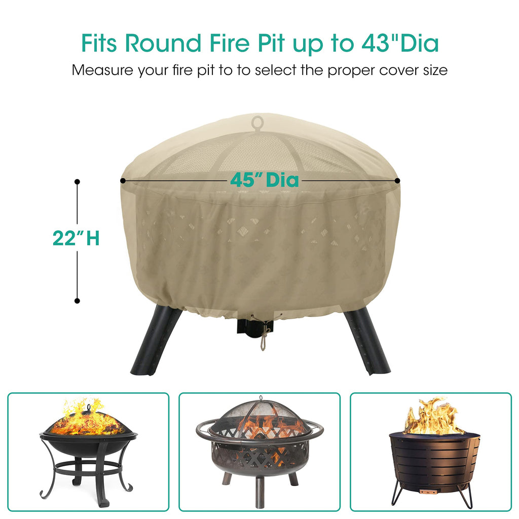Waterproof Round Fire Pit Cover, 45"D x 22"H, Beige
