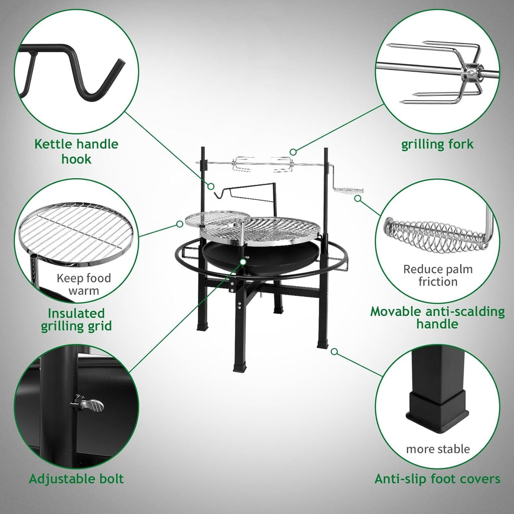 33'' Outdoor Fire Pit with 2 Grills, Wood Burning Round Firepit with Swivel Cooking Grate, Removable Swivel Grill