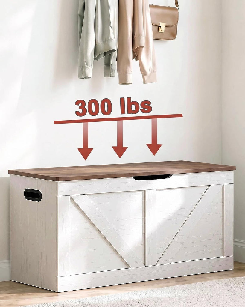 39.4" Storage Chest, Wooden Storage Bench, Brown and Rustic White