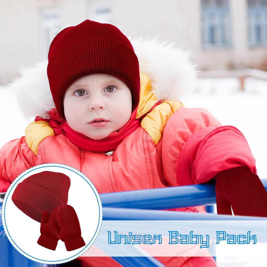 Toddlers Beanie Hat Stretch Mittens Set