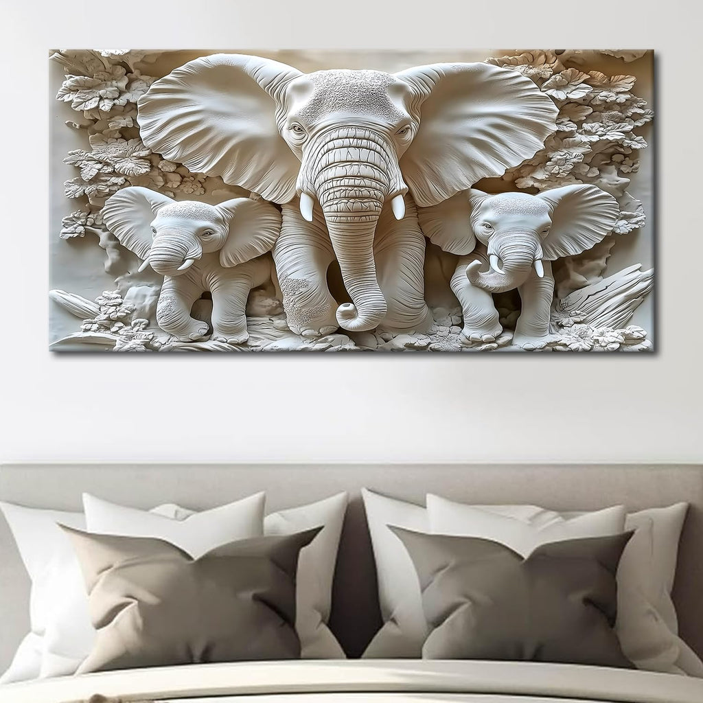 Large Framed Elephant Family Wall Art Canvas Wall Decor 20x40 Inch Abstract Nature Animal Landscape Wall Art Bedroom
