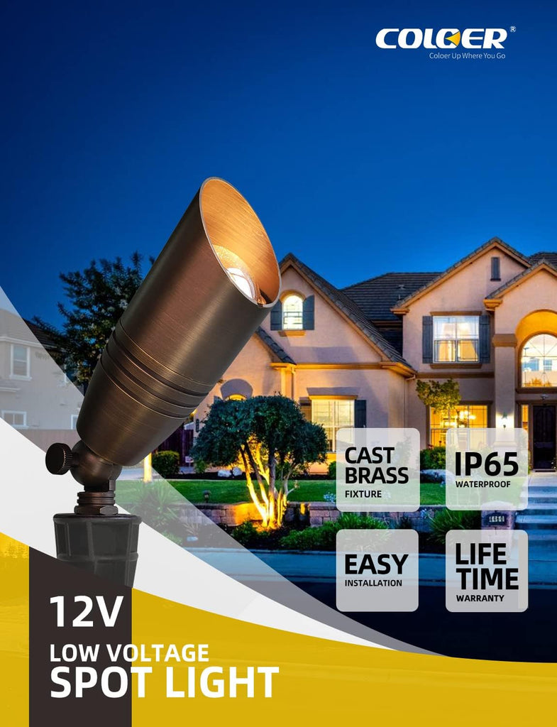 Die-cast Brass Landscape Spotlights Outdoor with 5W Aluminum Housing LED MR16 Bulb 2700K 450LM,12V AC/DC Low Voltage