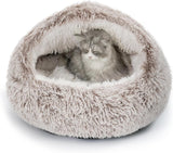 Plush Hooded Cat Bed, Calming Nest, Self-Warming Cave, Cozy Pod for Indoor Cats or Small Dogs