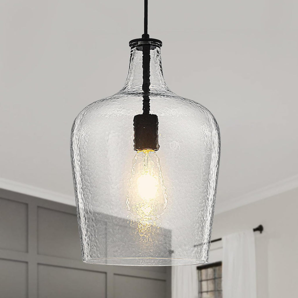 9.3" Blown Glass Pendant Lighting for Kitchen Island,Black Large Pendant Light Fixture with blown Thickened Glass,1