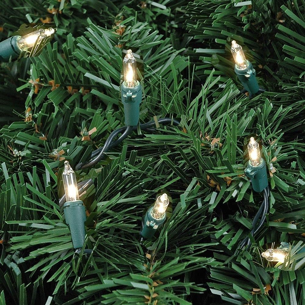 12-Pack 34 Feet 100 Clear Mini Christmas Lights, Green Wire String, Traditional Vintage Green Christmas Light, 4 Inch