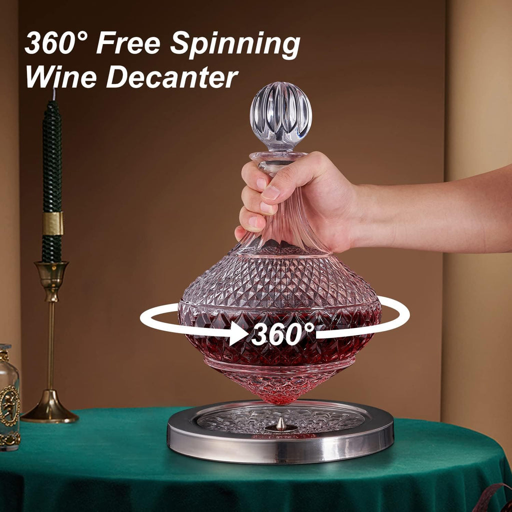 Spinning wine decanter with stopper, 50 oz red wine decanter crystal and gift box, for wedding gift, birthday