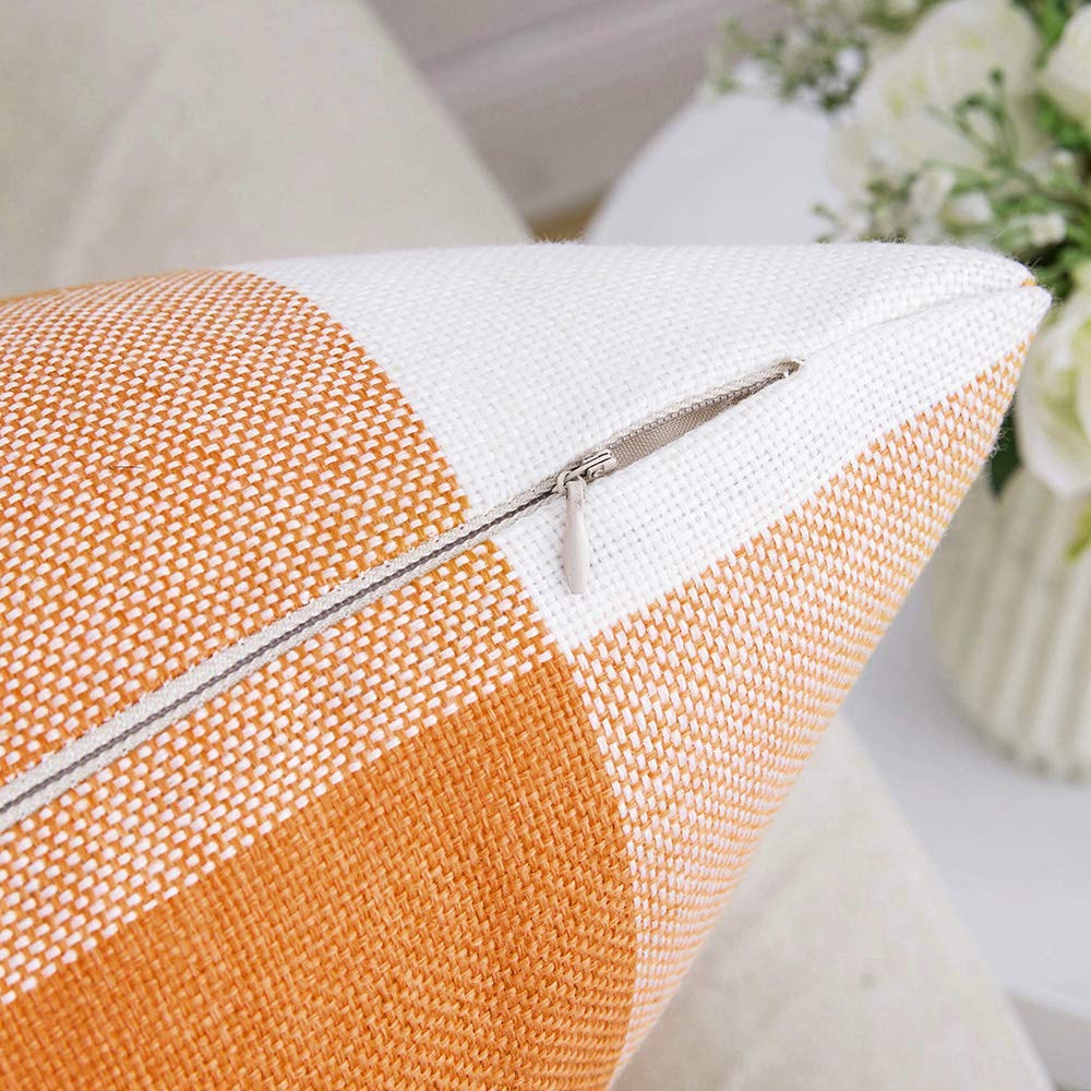 Fall Plaid Pillow Covers 20x20 Orange and White Pack of 2