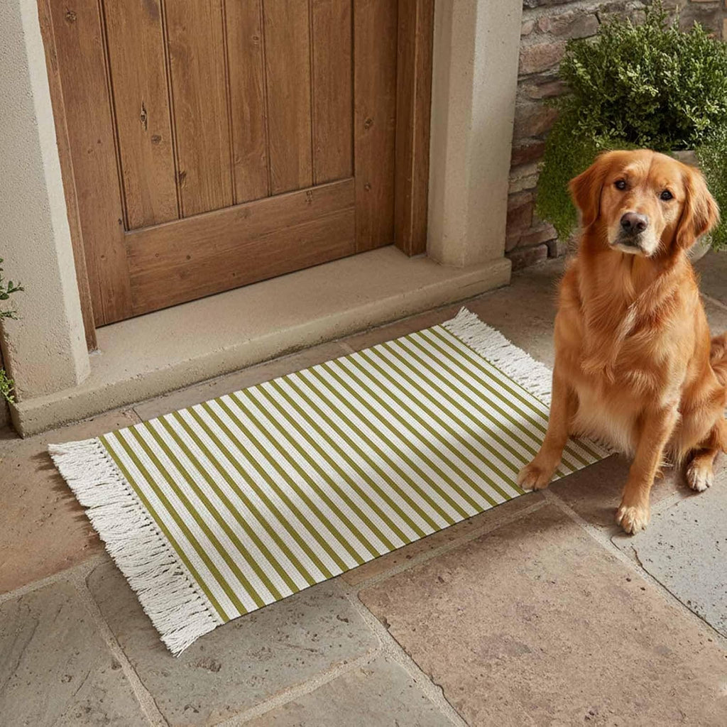 Minimalist Yellow Mustard Striped Runner Rug with Tassel Modern Art Vertical Line Print Entryway Rugs Washable