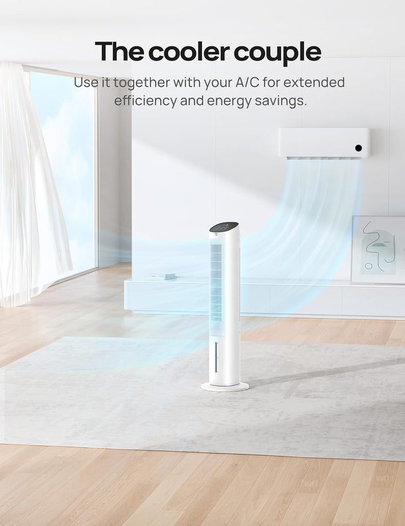 Evaporative Air Swamp Cooler, 40” Standing Fans that Blow Cold Air, 80° Oscillating Bladeless Cooling Fan