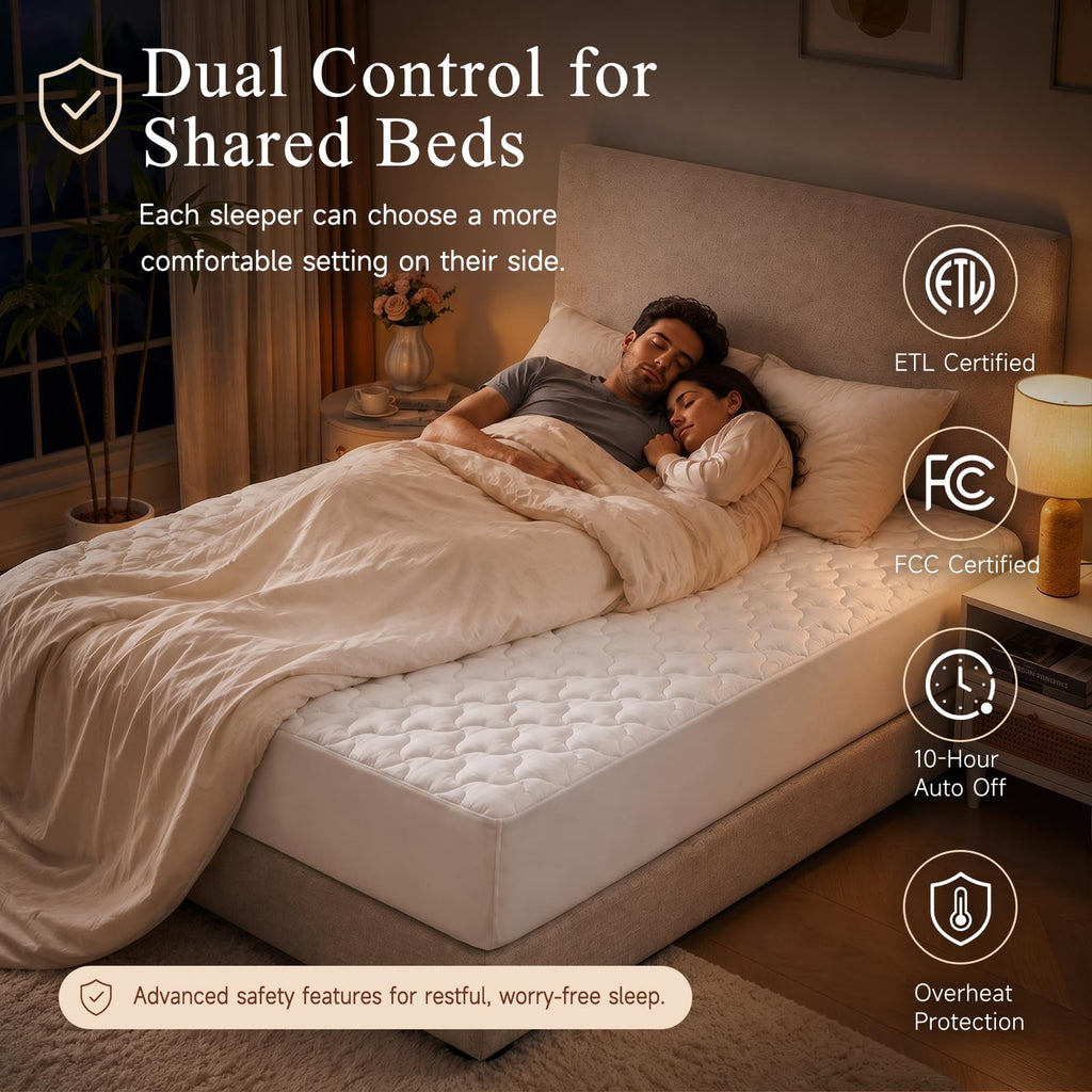 Heated Mattress Pad, Dual Control Bed Warmer, 10 Heat Settings