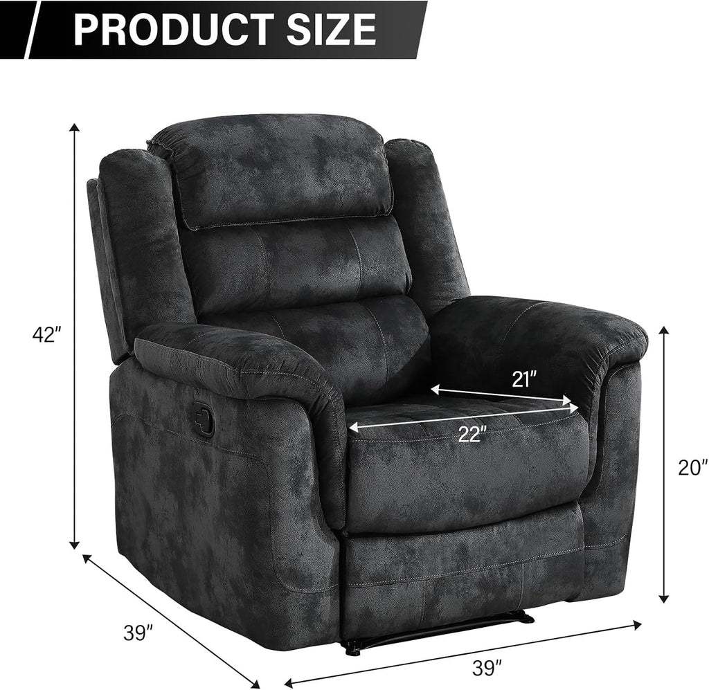 Manual Recliner Chair, Soft Fabric Recliner Sofa with Overstuffed Armrest and Backrest , Grey