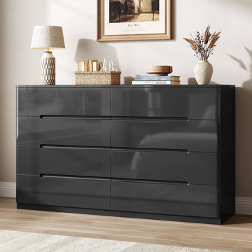 High Gloss Dresser, 47.2" Wide 8 Drawer Dresser, Black