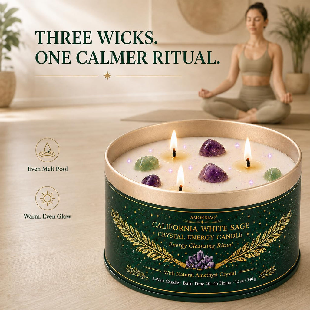 Sage Candle for Cleansing, 3 Pack Scented Candle Soy Candles with Crystals