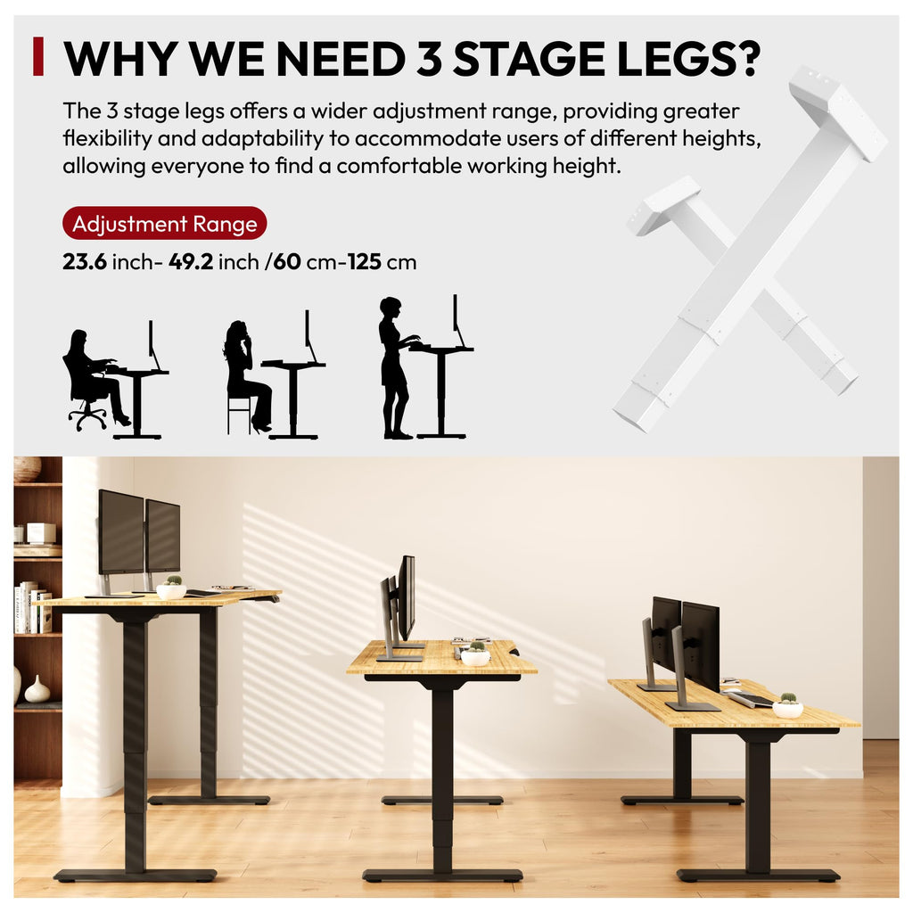 Solid Bamboo Dual Motor Standing Desk, 220 lbs, 48×24