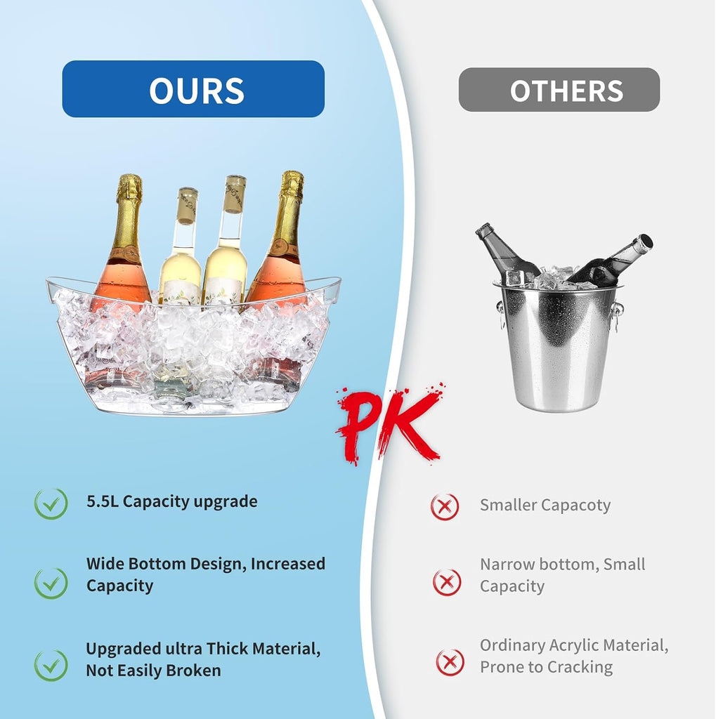 Ice Buckets for Parties (5.5L) Ice Buckets, Clear Acrylic Champagne Bucket, Drinks Beverage Tub for Cocktail - Set of 2