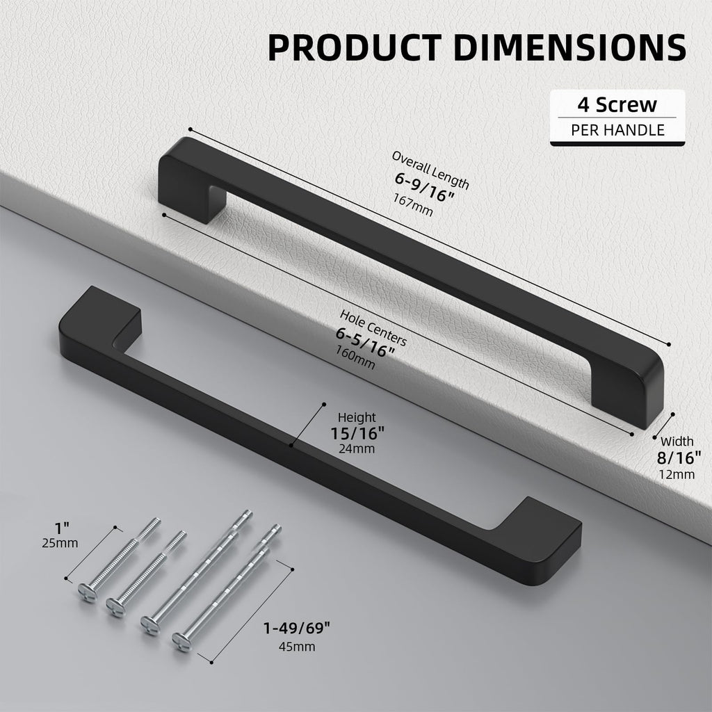 Black Cabinet Handles 6-5/16" Matte Black Cabinet Pulls 10 Pack