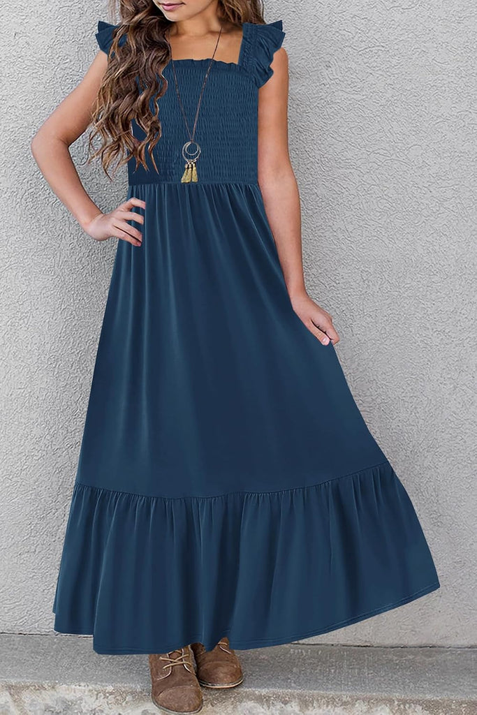 Girls Summer Sundress Long Casual Smocked Flowy Boho Maxi Dress
