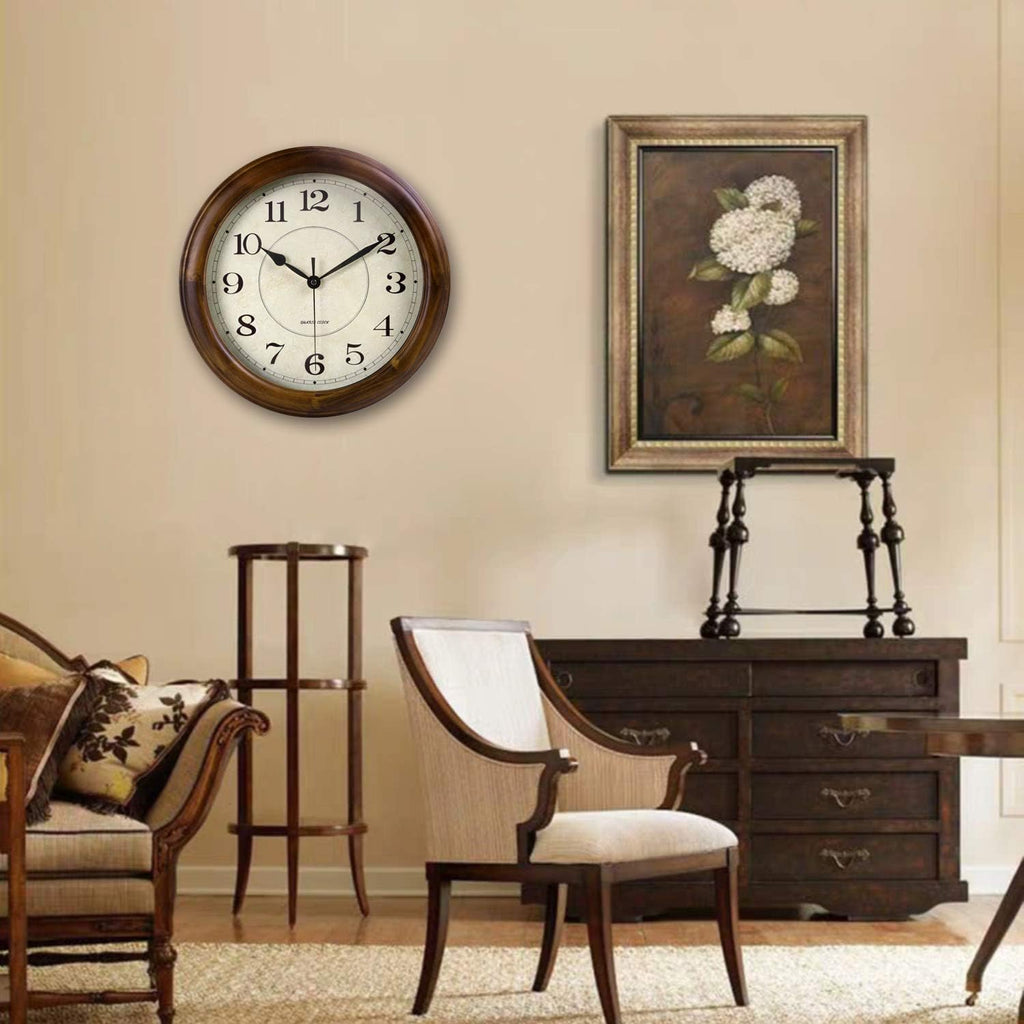 Kesin Wall Clock Wood 14 Inch Silent Wall Clocks Large Decorative Battery Operated Non Ticking Analog Retro Clock