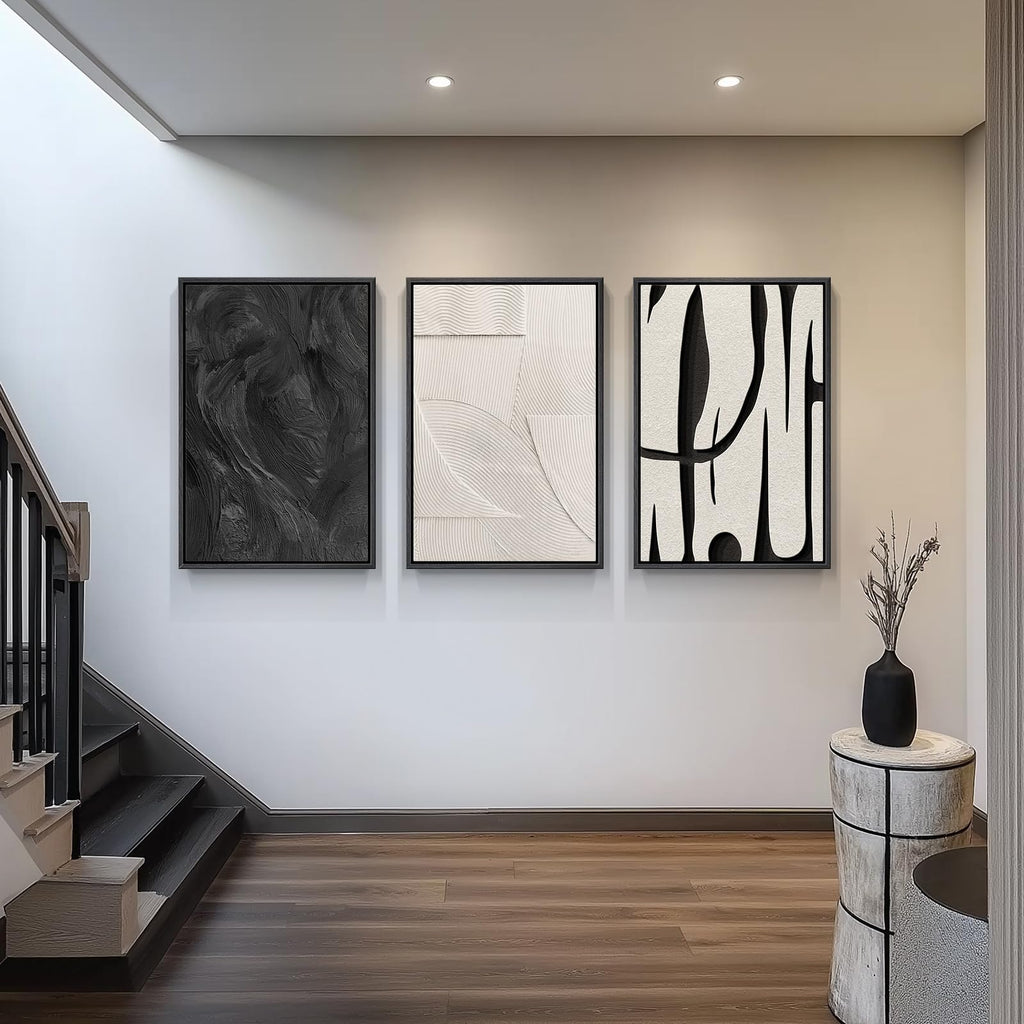 Framed Black and White Abstract Wall Art, 3 Piece 24x36 In