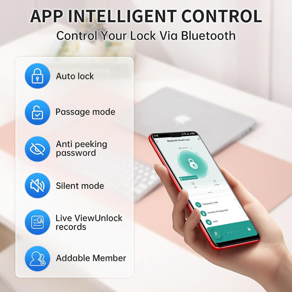 Fingerprint Door Lock-Smart Door knob, Biometric Door Lock, with App/Code/Backup Key/Fingerprint/IC Card, Keyless