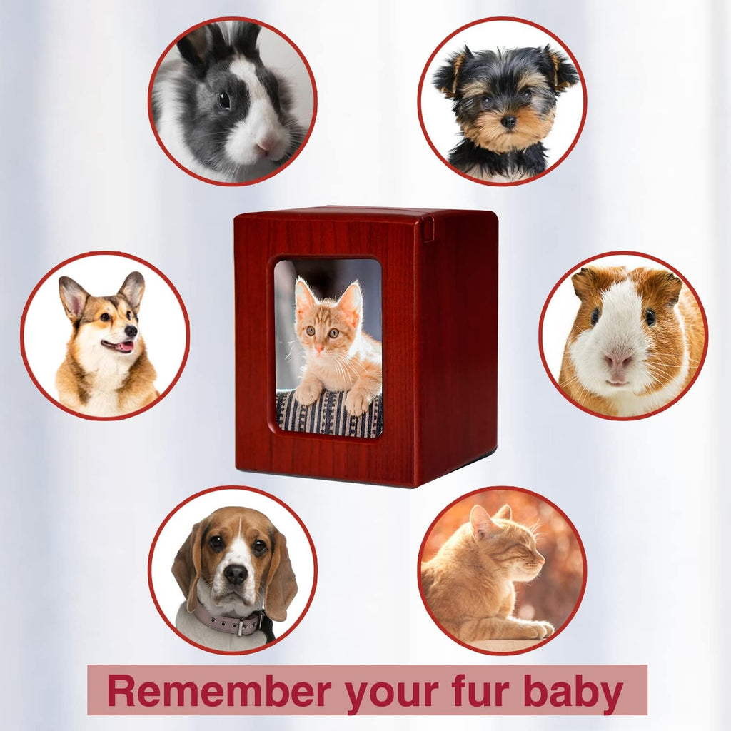 PCS Cat Urn - Photo Urn for Ashes, Cremation Box, Red-Small