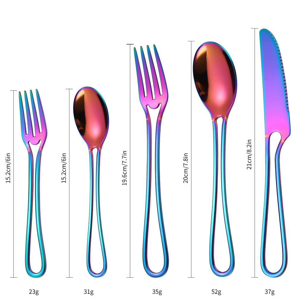 A·HOUSEWARE Iridescent Silverware Hollow Design 20 Piece Stainless Steel Flatware Set of 4 include Forks Spoons