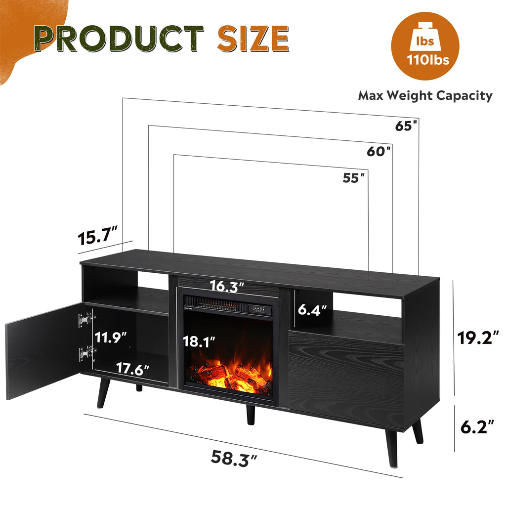 For 55/65 Inch TV, Storage Cabinets, Black