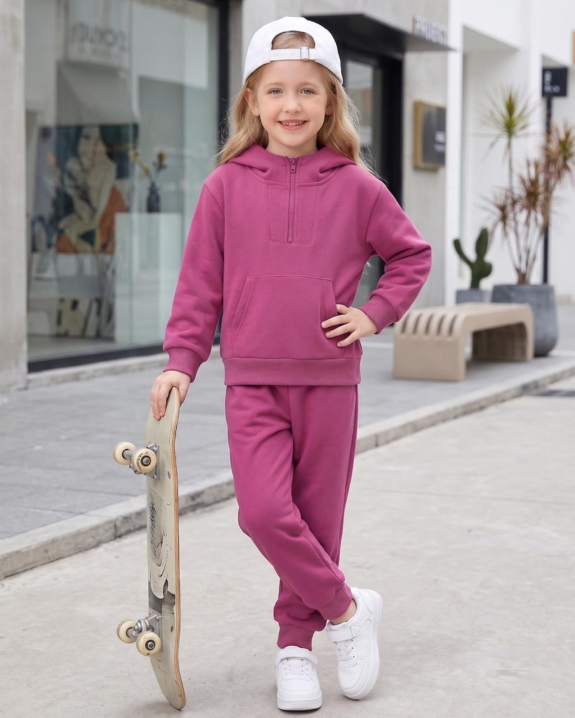 Girls Clothes Magenta Long Sleeve Outfits Hoodie Sweatsuit