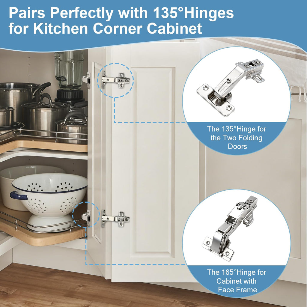 165° Lazy Susan Hinges, Corner Cabinet Hinges Soft Close, 2 Pairs