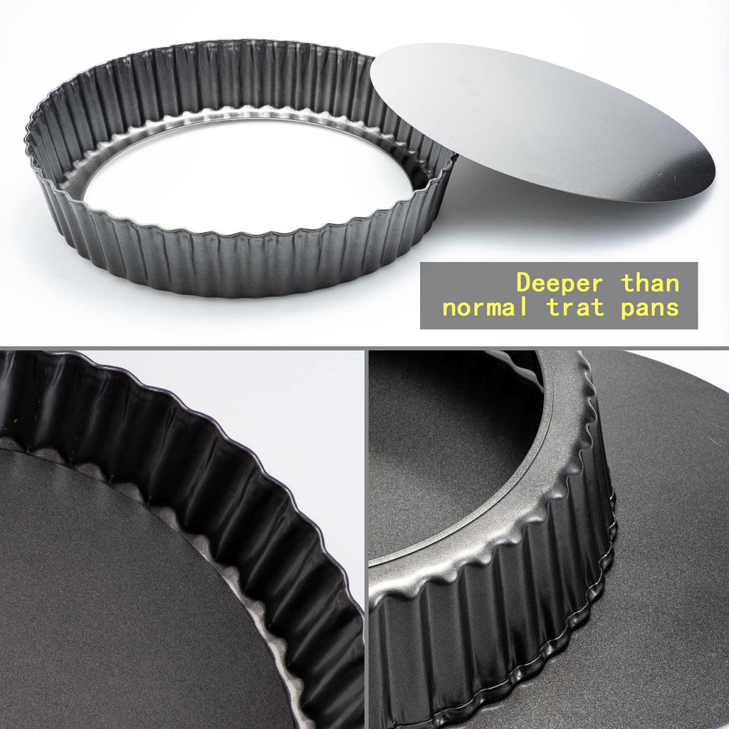 9" & 11" Deep Dish Tart Pan, 2 Pack Nonstick 2" Tall Tart Pan, Quiche Pan, Carbon Steel Deep-dish Pie Pan with
