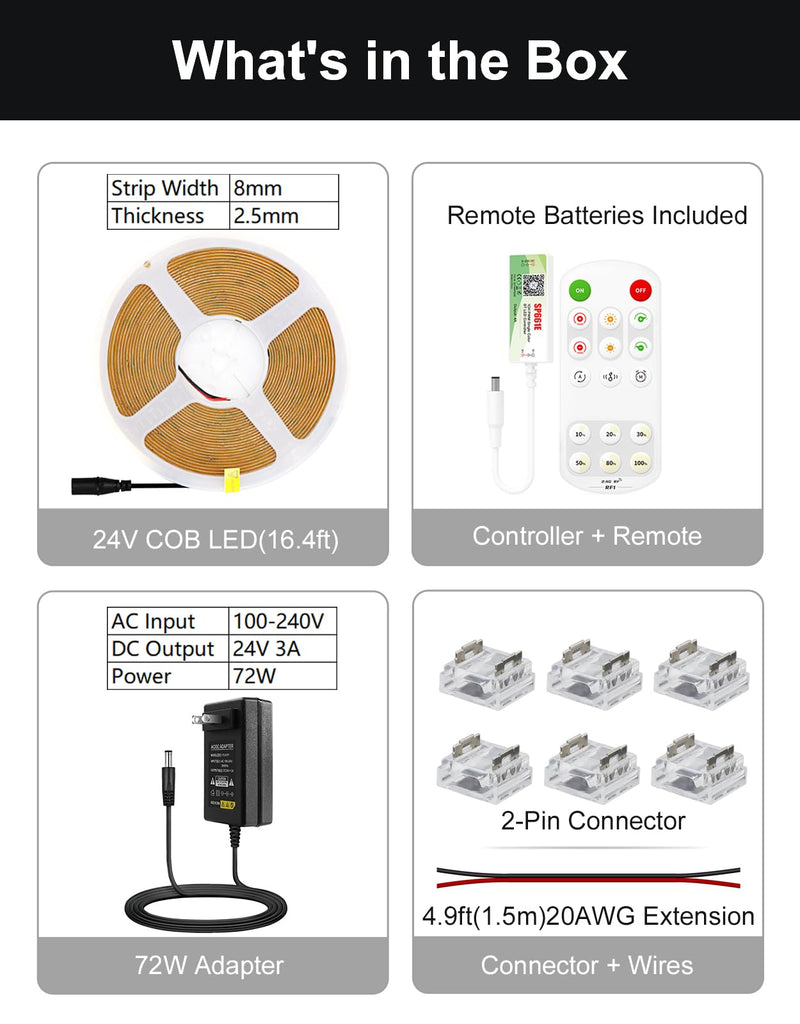 Under Cabinet LED Lighting kit, Plug in 16.4ft COB LED Strip Lights