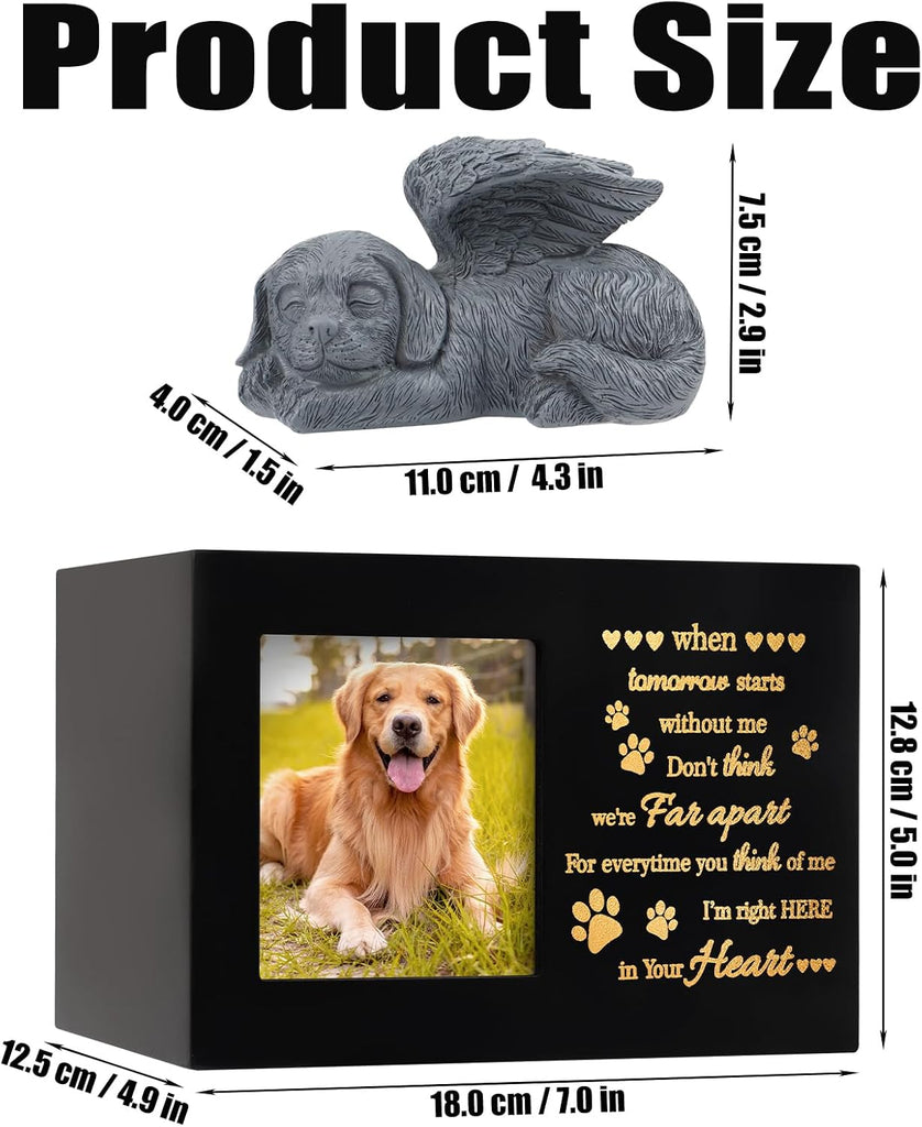 Pet Urns for Ashes, Large Wooden Pet Urns for Dog or Cat Ashes with Dog Angel, Memorial Keepsake Memory Box
