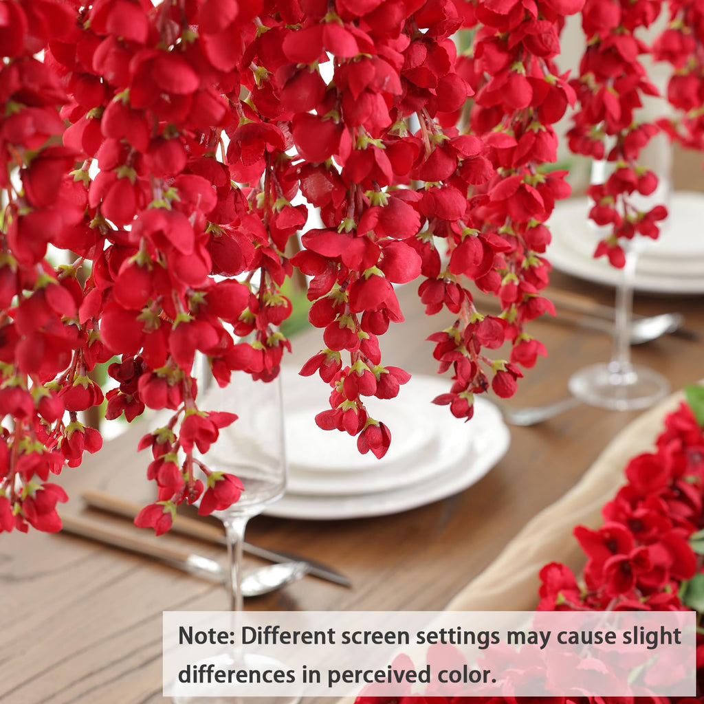 6Pcs Red Wisteria Hanging Flowers 48" Silk Wisteria Artificial Flowers Garland Vines Fake Hanging Flowers Decoration