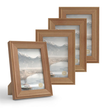 4x6 Picture Frame Set of 4, Rustic Retro Photo Frame with Real Glass, Wood Farmhouse Style 4 x 6 Frames for Wall