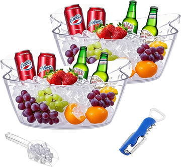 Clear Ice Bucket 6L Acrylic Beverage Tub with Handles & Scoop - Set of 2