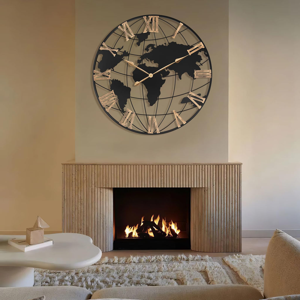 36 Inch Large Extra Metal Oversized Roman World Map Wall Clock