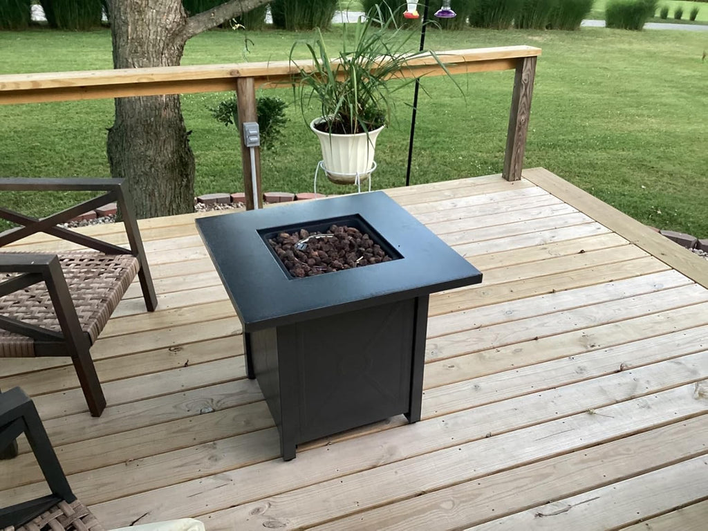 28'' Propane Fire Pit Table, 40,000 BTU, Portable, with Lava Racks, Lid, Rain Cover