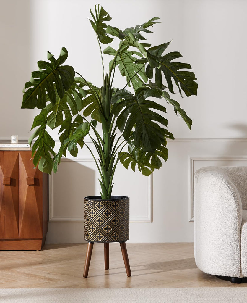 12 Inch Plant with Stand Planter for Indoor Plants Large Modern Mid-Century Plant Pots Indoor Outdoor with Drainage