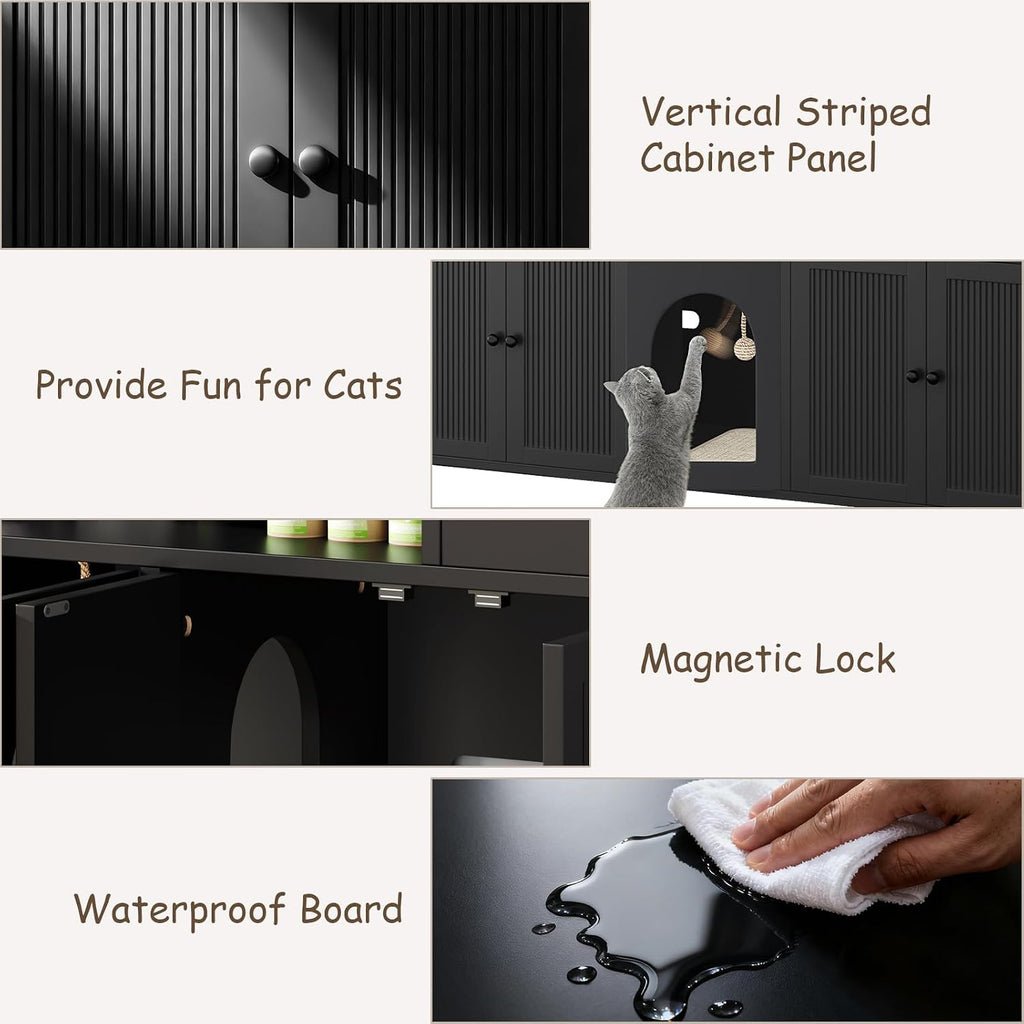 Cat Litter Box Enclosure, Litter Box Furniture for 2 Cats, Litter Box Enclosure with Socket (Black)
