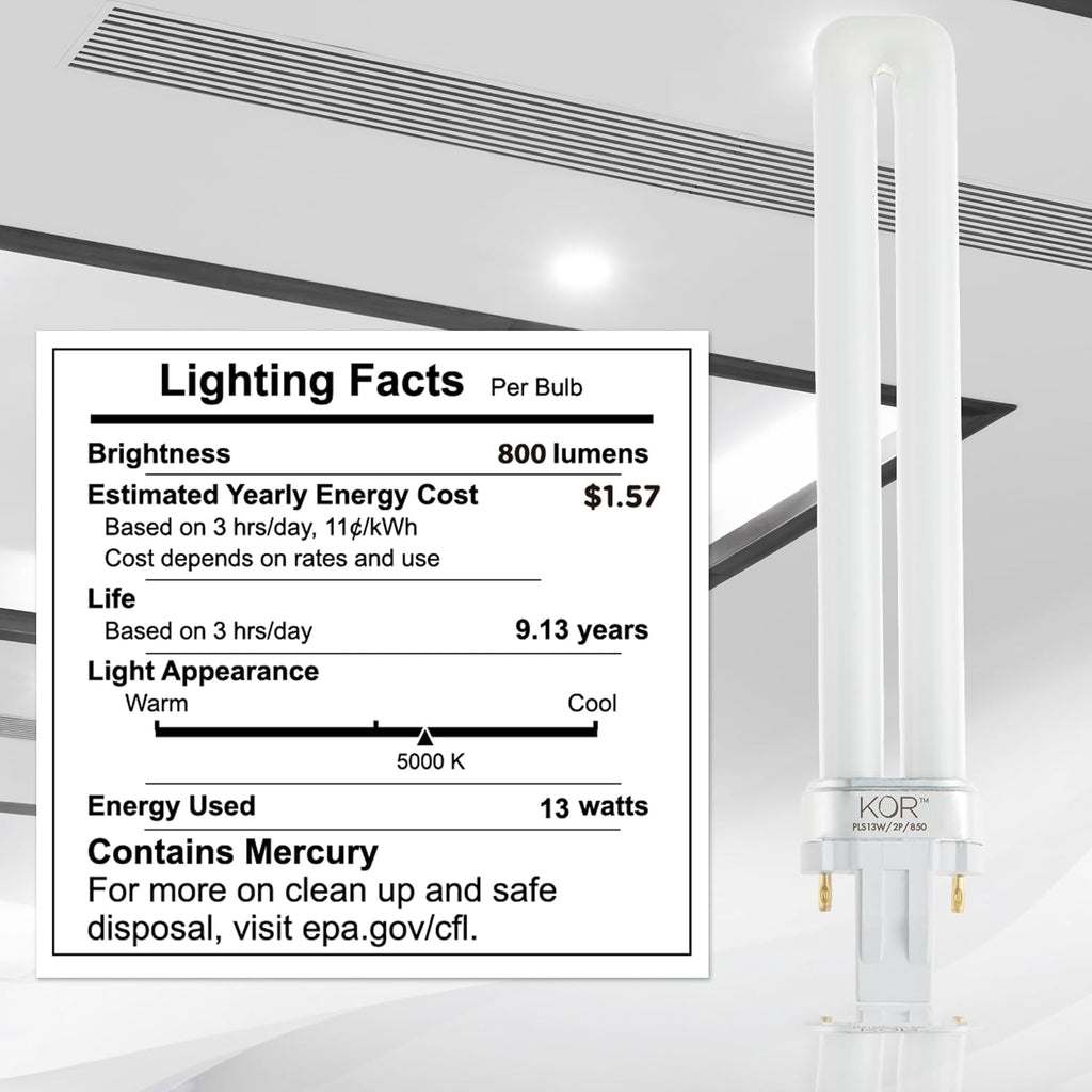 13W CFL Light Bulbs, GX23 2-Pin Base, 5000K Bright White, 4-Pack