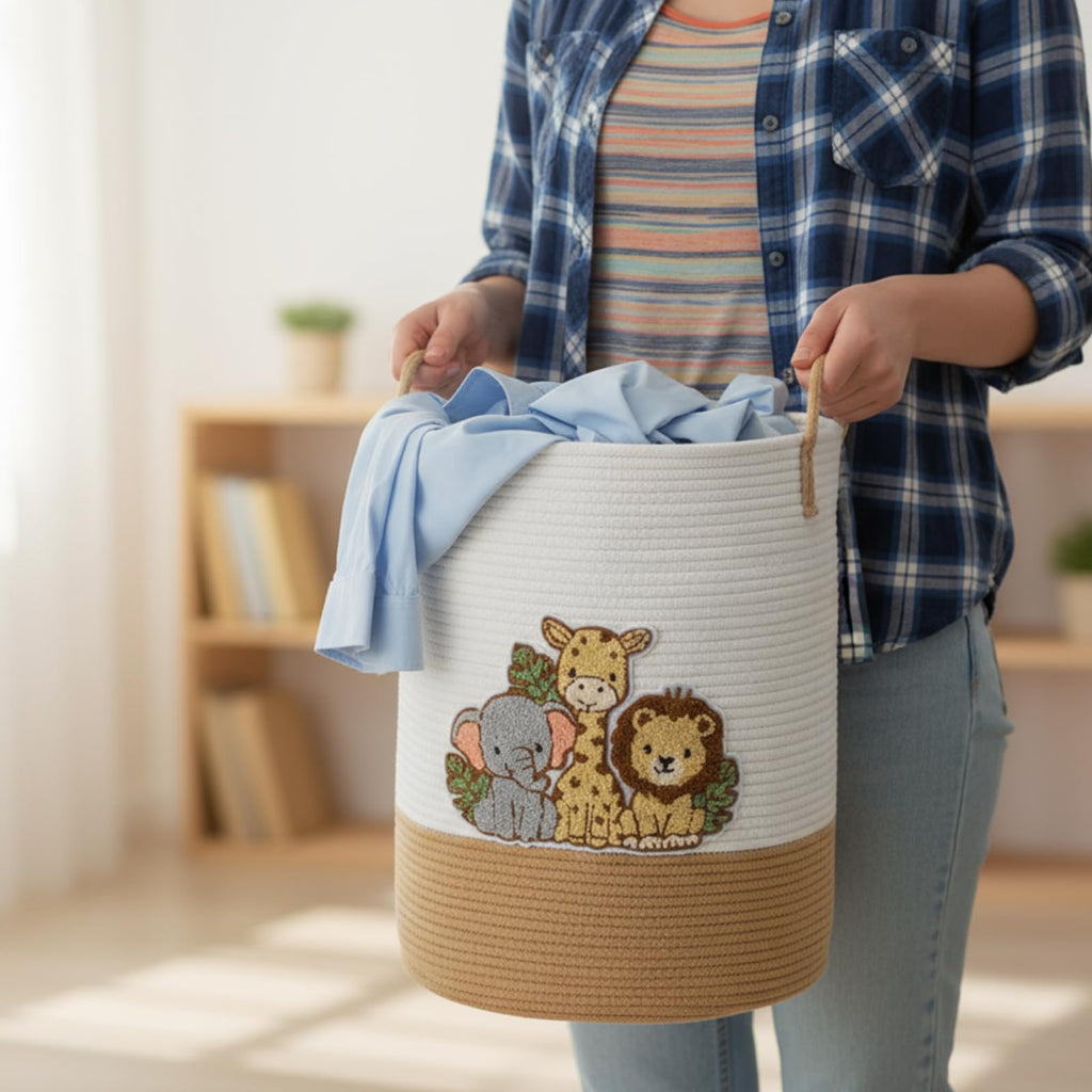 Jungle Animals Nursery Hamper Cotton Rope Basket