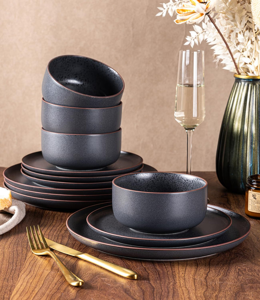 Stoneware Dinnerware Sets for 6,18-Piece Plates and Bowls Set