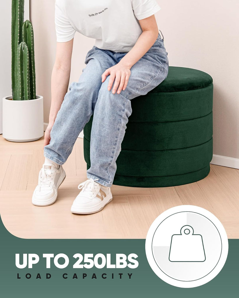 Round Velvet Storage Ottoman with Tray, Folding Ottoman with Storage Coffee Table Foot Rest Room, Living Room Bottle
