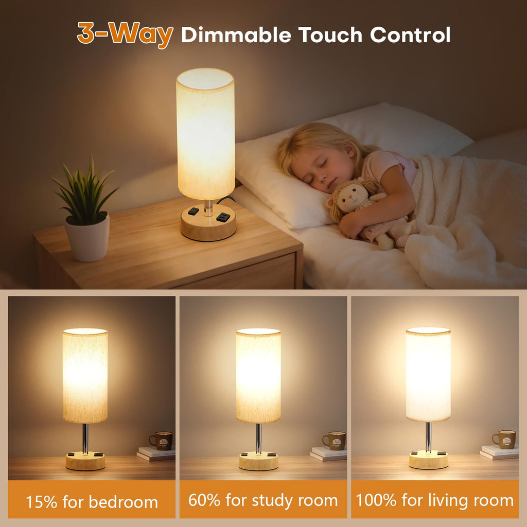 Table Lamp, Touch Nightstand Lamp with 10W USB Charging 2PCS