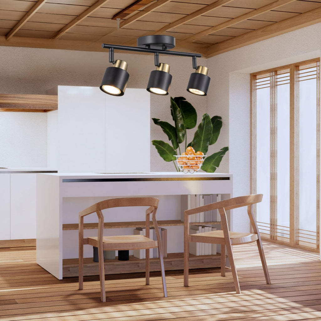 3 Light Track Lighting Kit, Matte Black Brass Finish 3 Way Adjustable with GU10 Modern Ceiling Directional Spot