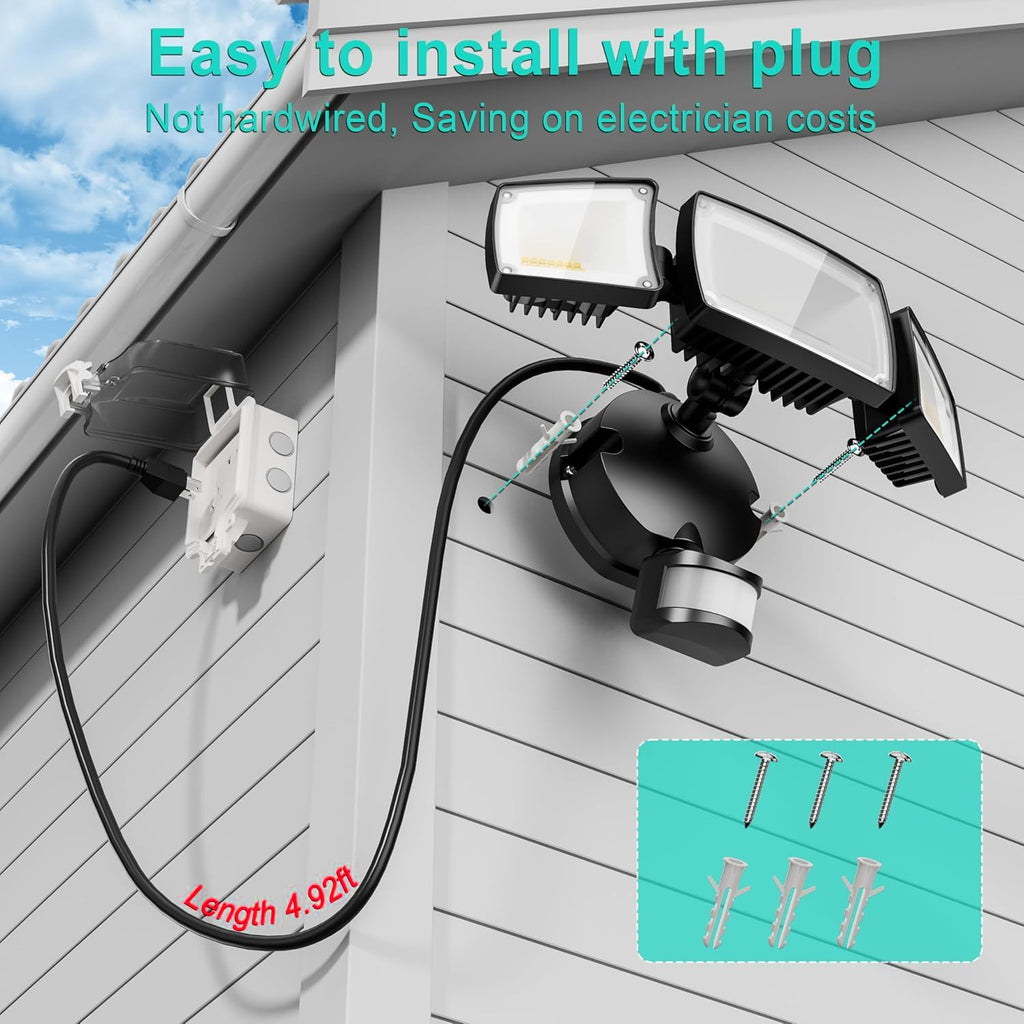 55W Plug in Flood Light Outdoor Motion Sensor Security Lights D2D Remote