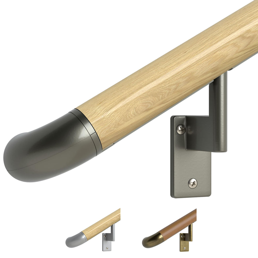 ADA Handrail Kit, 12 ft Wood Stair Handrail, Indoor, Oak