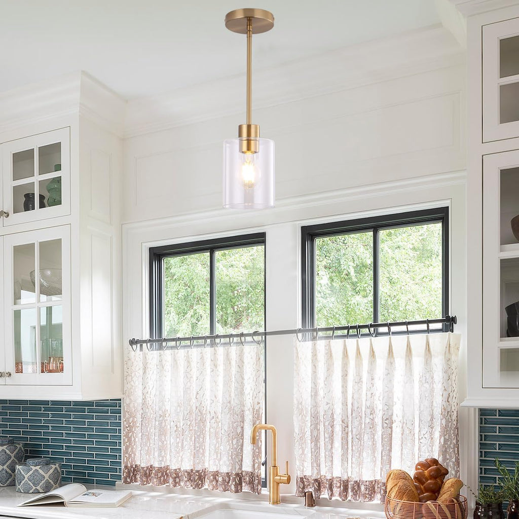 Brass Pendant Lights Kitchen Island,Modern Farmhouse Clear Glass Pendant Light,Gold Light Fixture Kitchen Pendant