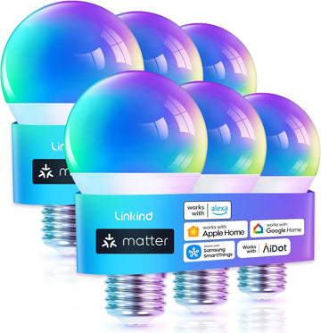 Matter Smart Light Bulb, WiFi Smart Bulbs, Work with Apple Home, Siri, Alexa, Google, SmartThings, , RGBTW Color