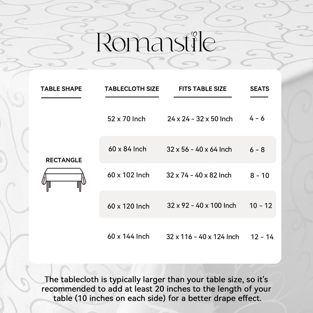 White Jacquard Rectangle Tablecloth, 60 x 84 Inch